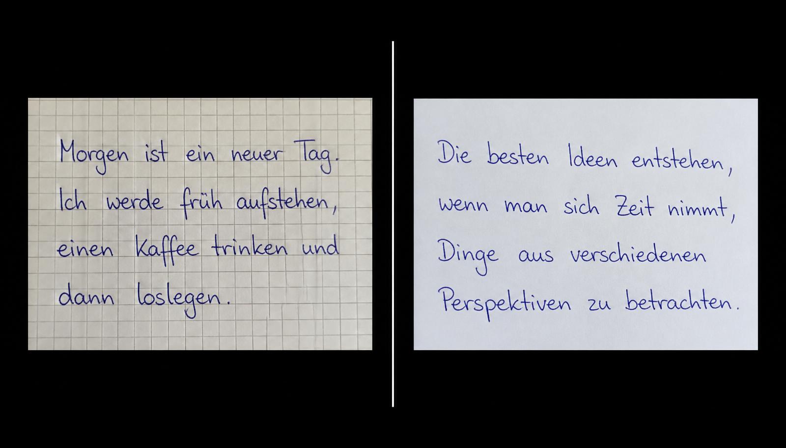 Vergleich: generischer Handschrift-Font links, echte Conletter-Ausgabe rechts